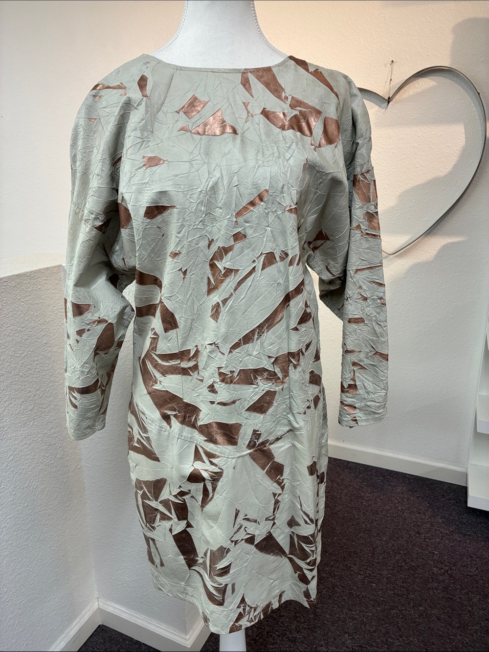 Roberta Weisburg Women's Leather Metallic Foil Midi Dress Size Medium